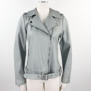 Rachel Zoe XS Jacket Grey Leather Moto Biker Open